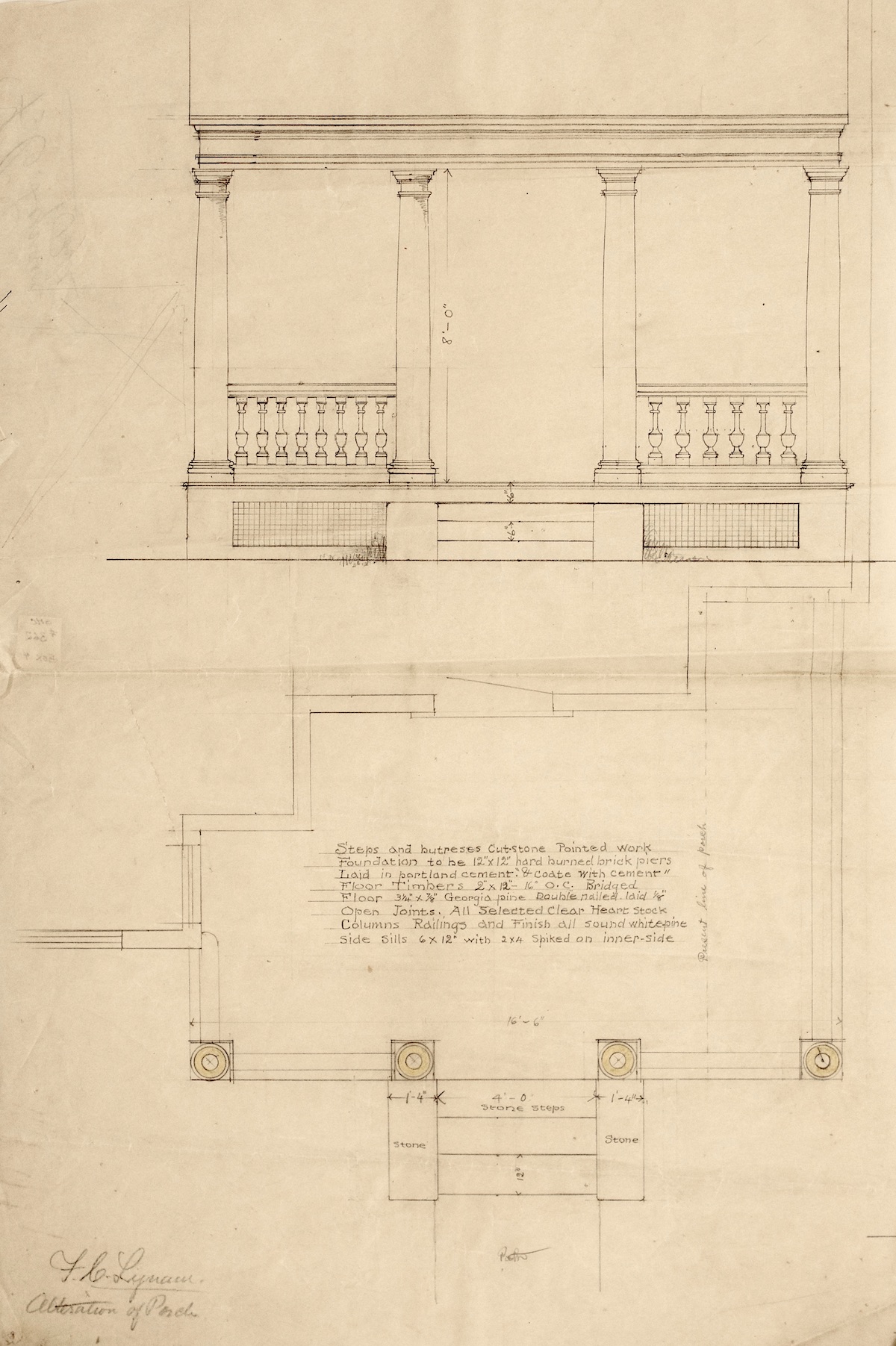 architect's sketch of porch